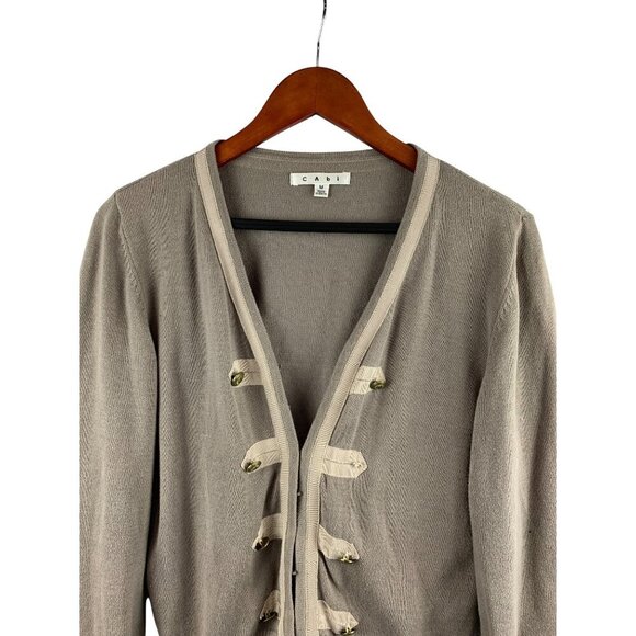 CAbi Womens Cardigan Sweater Size M Military Style Button Front 100% Cotton Beig - Picture 3 of 6